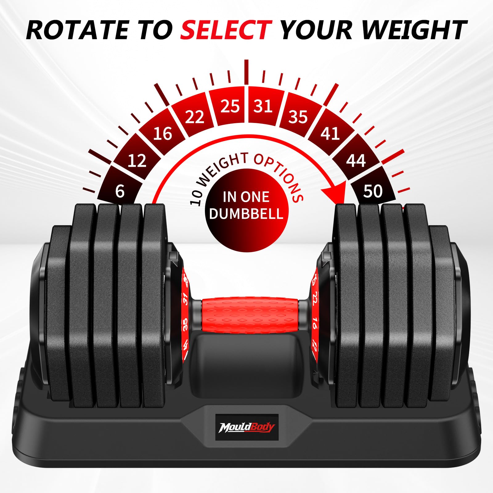 Adjustable Dumbbell Set Pair 25 lb or 50lb,10-in-1 Free Weight | 1-Second Dial Weight Adjustment,Space-Saving Design with Storage Base, Home Gym Strength Training Equipment