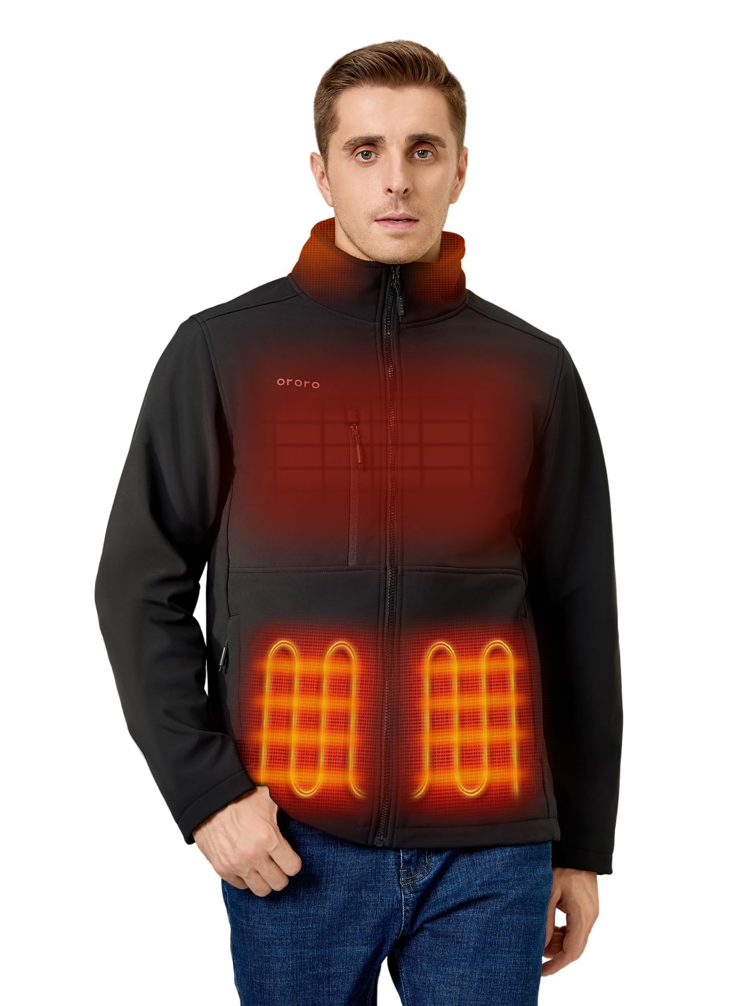 Ororo Men's Black 5 Heat Zones Softshell Heated Jacket With Power Bank, Fleece Lined Heated Coat (, Xxl)
