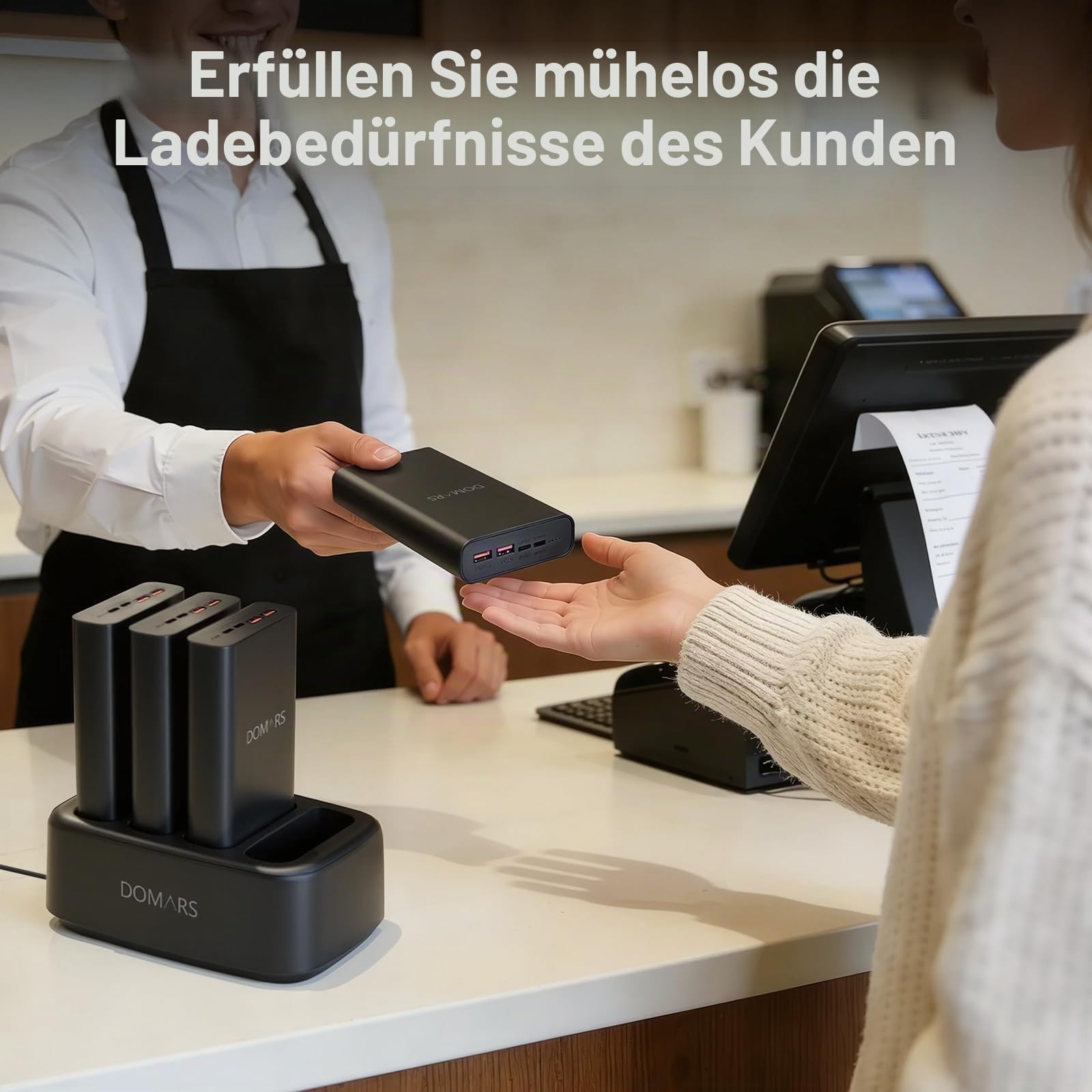 100 W USB-C PD Schnellladekabel für Laptop und Smartphone – 25000 mAh Powerbank und Ladestation für mehrere Geräte – Plug & Charge, kein QR-Code erforderlich – Ideal für Hotels, Coworking Space