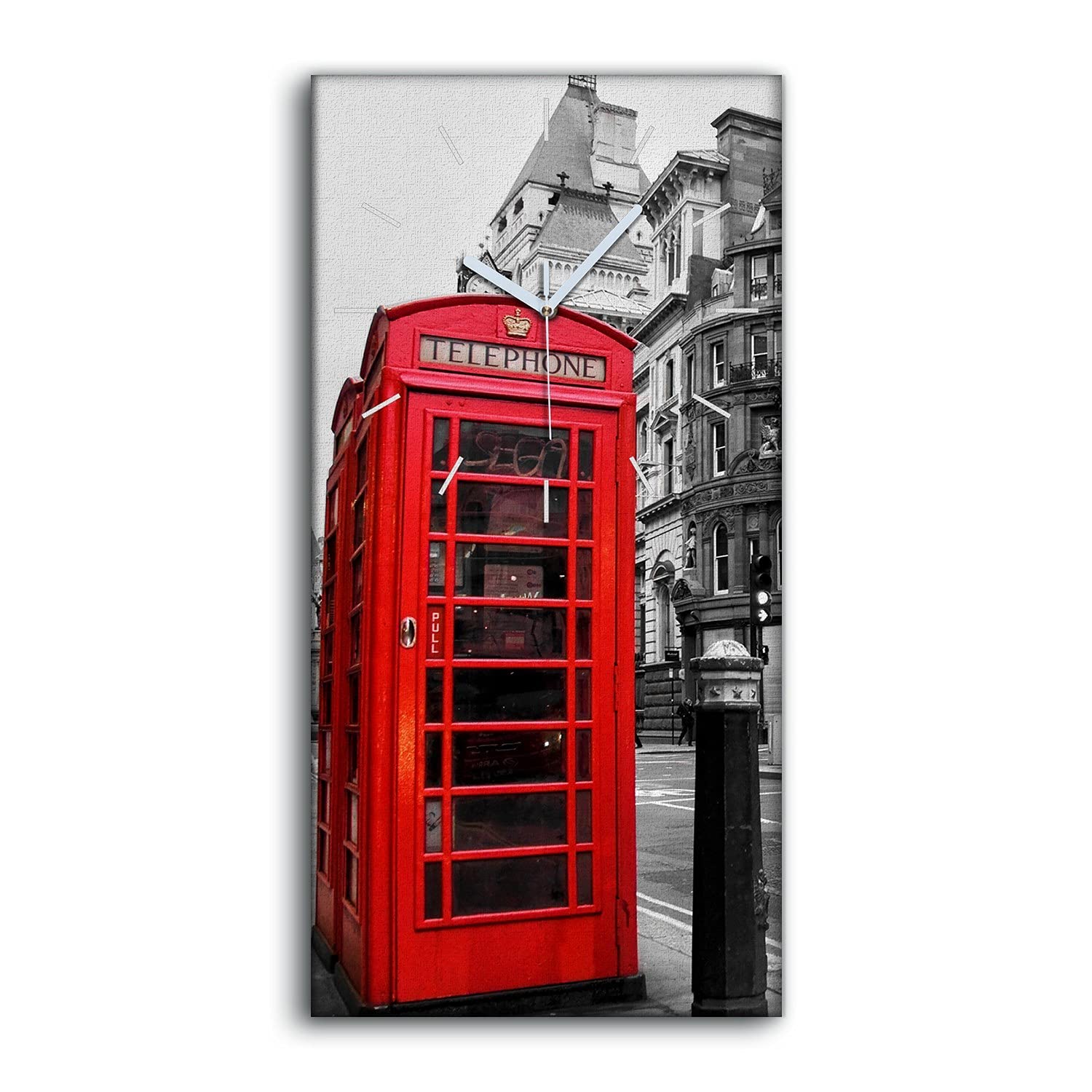 Horloge sur Toile 30x60cm Londres Rouge Bus - Pendule Murale Silencieuse Salon