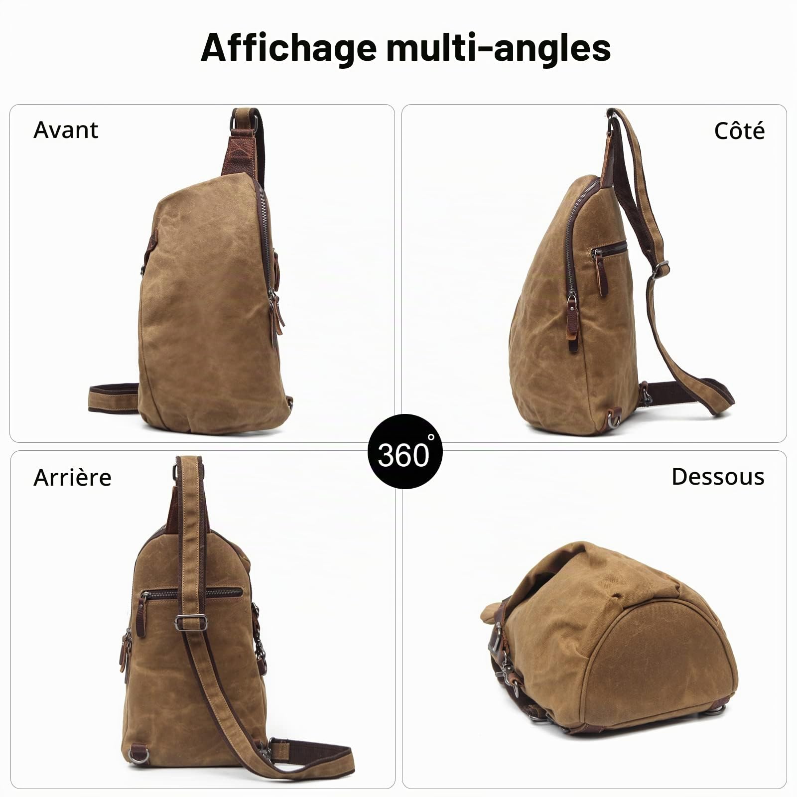 FANDARE Rétro Sac de Poitrine Toile Sac Bandoulière Sling Crossbody Bag Homme Sacoche Sac d'Epaule Sacoche de Ceinture pour Voyage Randonnée Camping Crossbody Bag Noir