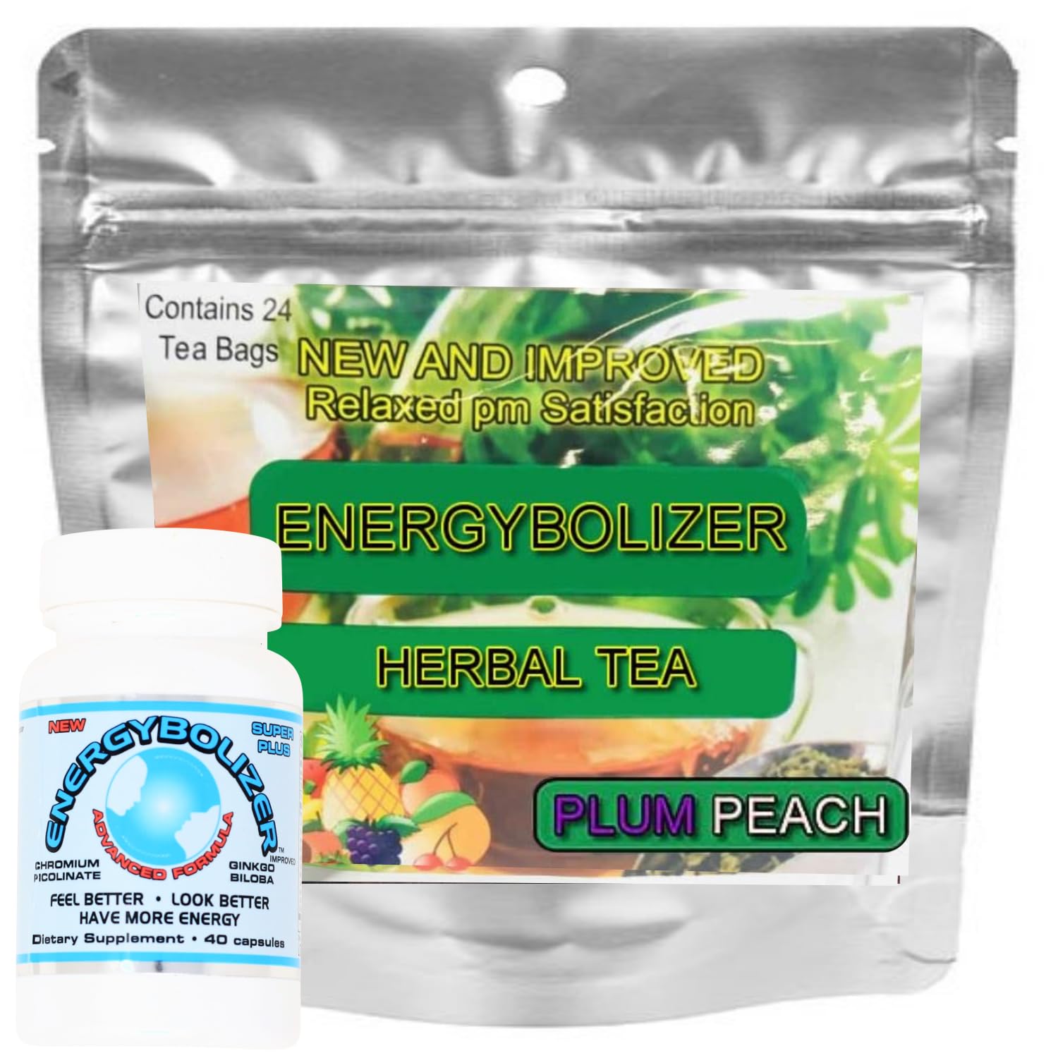 Energybolizer Perfect Weight Herbal Tea Combo (24 Bags + 40 Capsules)| Natural Energy Booster for Women and Men (Plum Peach + Advanced Formula) 24 Tea Bags + 40 Capsules Plum Peach + Advanced Formula