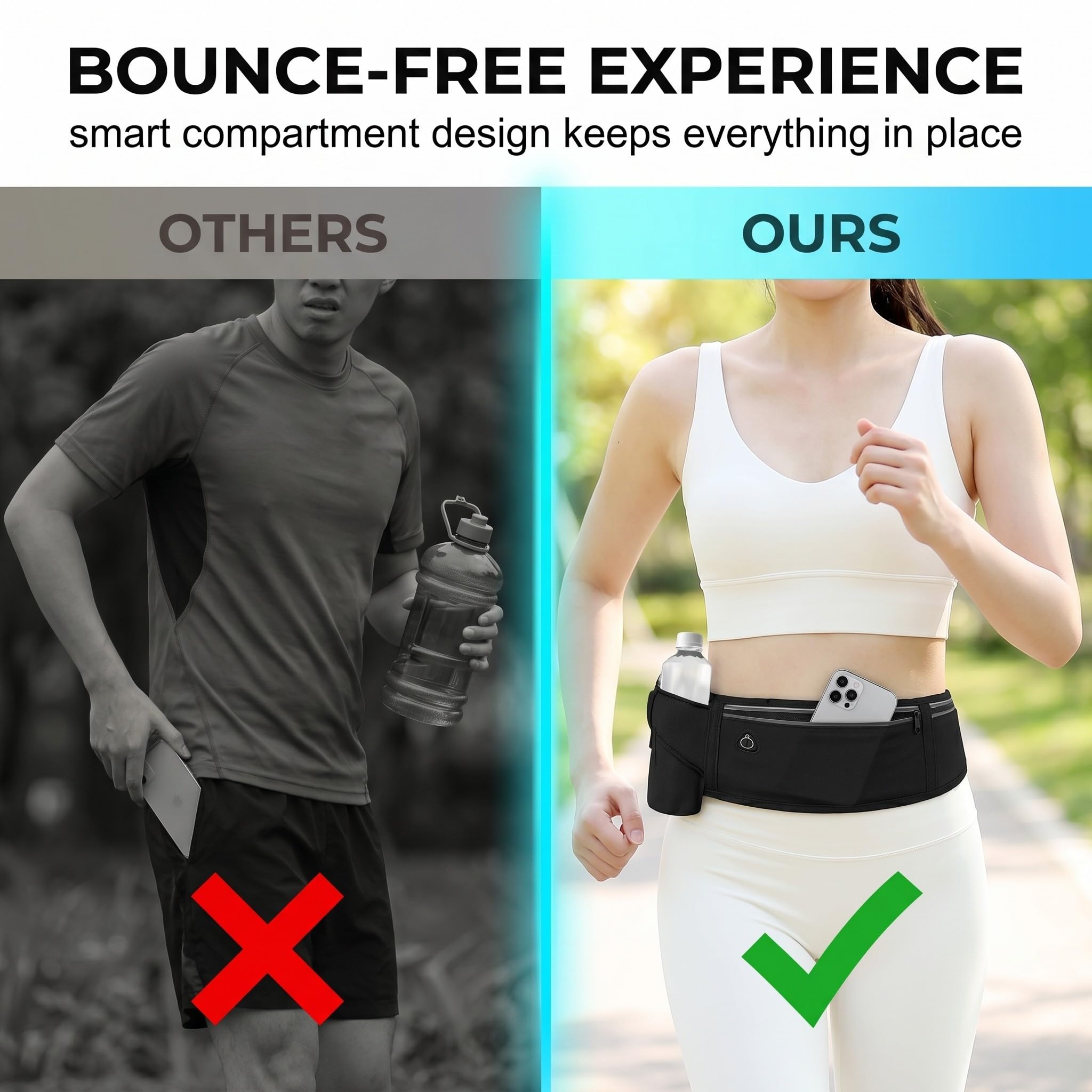 Cintura da Corsa con Portaborraccia, Marsupio Sportivo Impermeabile per Cellulari fino a 7,5 Pollici, Fascia Running con Tasche Organizzate per Jogging e Bicicletta