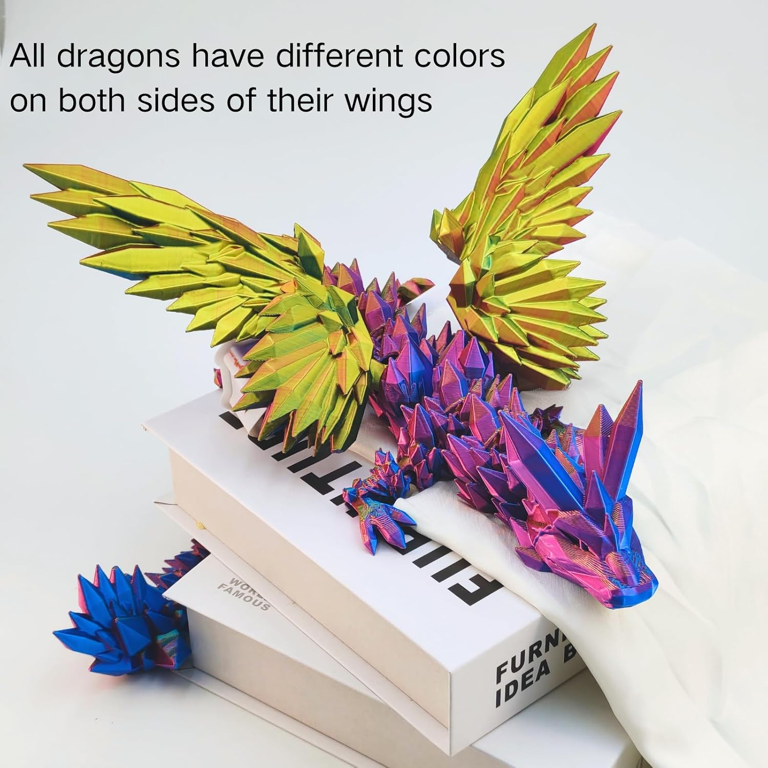 3D Printed Dragon - 18 inch Flying Flexible Dragon with Wings, Home Decor, Birthday Gift, Desk Pet (Purple Gold) - Image 7