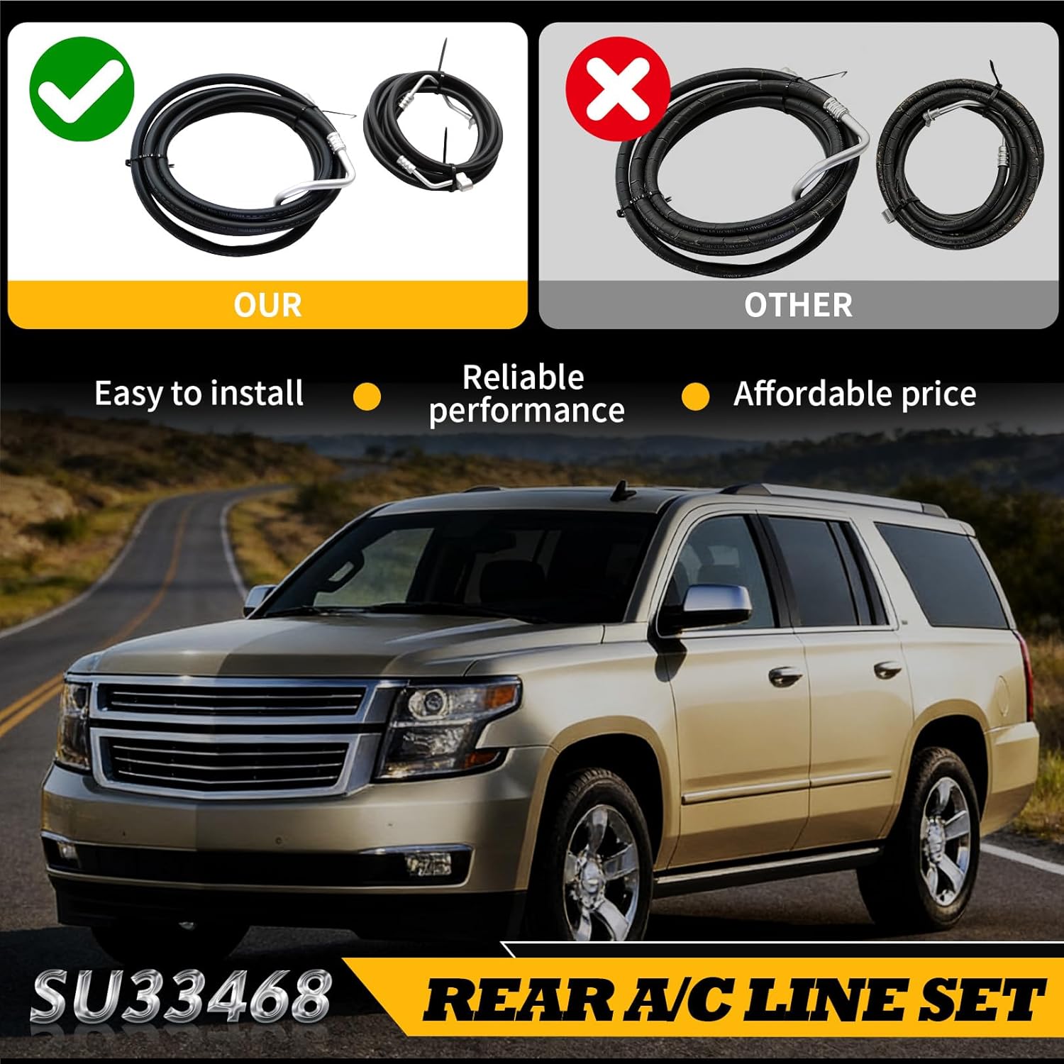 SU33468 Rear AC Line Set A/C Hoses Compatible with Suburban Escalade ESV Yukon XL 2007-2014