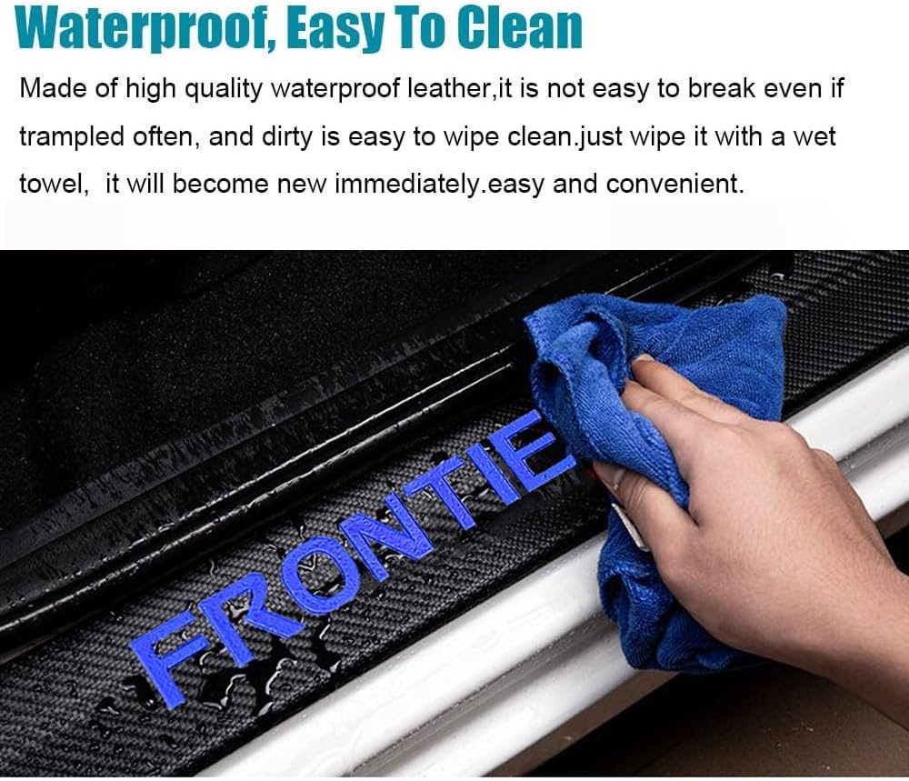 LEXLEY For Nissan 2005-2026 Frontier Carbon Fiber Style Leather Door Sill Protector Anti-Dirty Scuff Plate Cover Guard Sills Protector Trim,Welcome Pedal Protect 4PCS-BLUE
