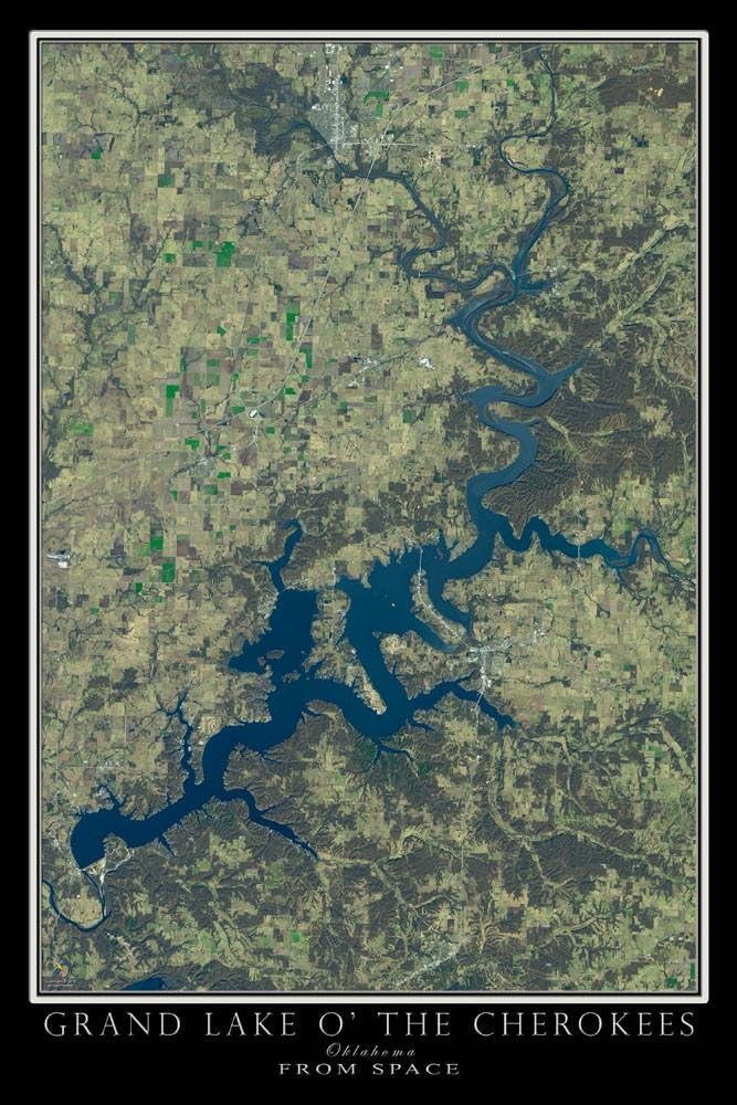 The Grand Lake O' The Cherokees Oklahoma Satellite Poster Map L 24 x 36 inch