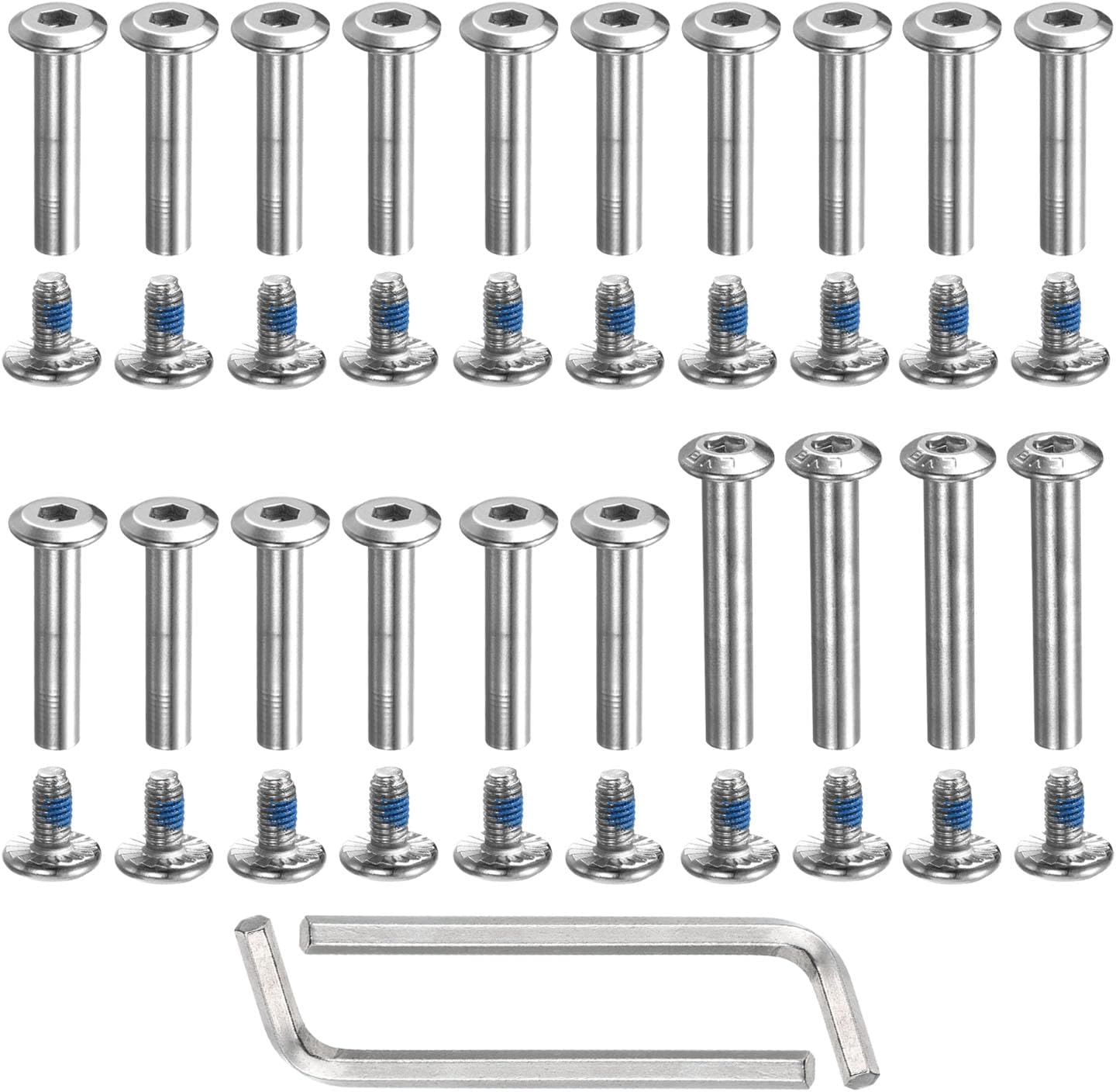 M METERXITY Roller Wheel Screw Repair Kit - Inline Skate Axle Screw Replacement Parts Hardware Tool Kit with Wrench for Roller Skates Repair (Silver Tone)