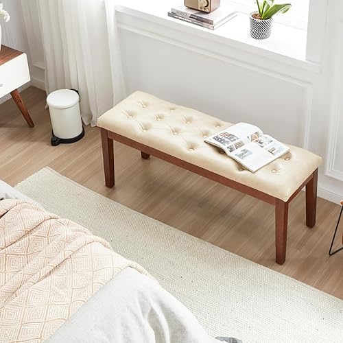 Miniatura 5 de MILCIL Banco de entrada tapizado para dormitorio, extremo de la cama, banco de comedor otomano con patas de madera maciza, asiento acolchado para