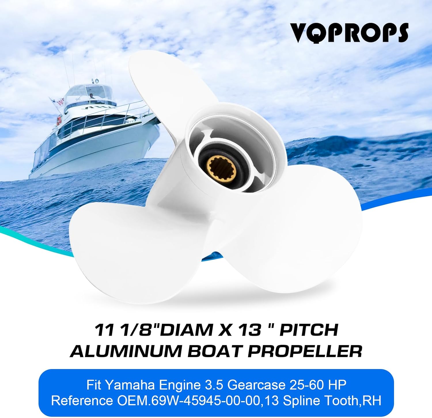 Outboard Propeller Aluminum Boat Outboard Propeller fit Yamaha Engines 25/30/40/50/55/60HP,3-1/2" Gearcase Engines 13 Spline Tooth,RH