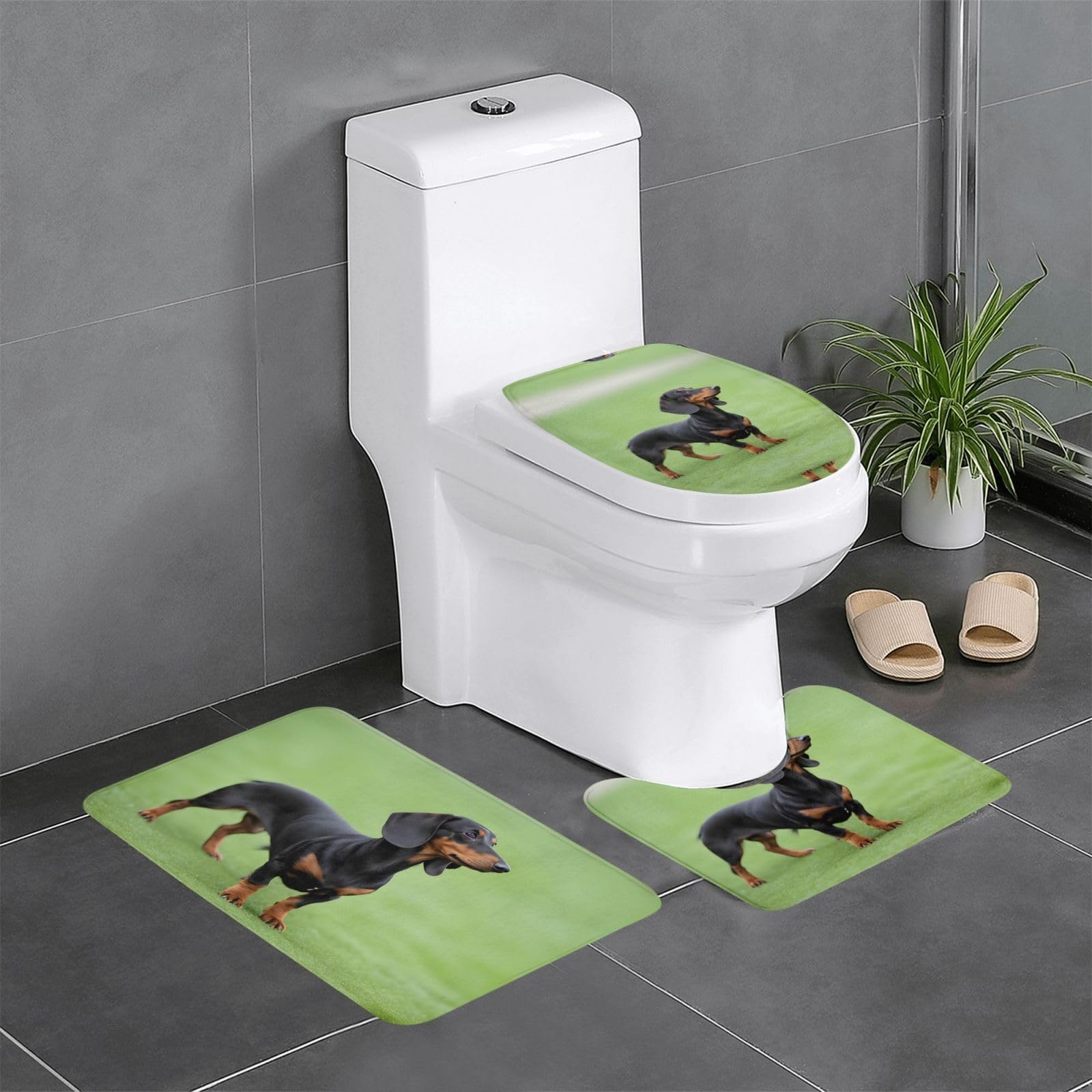 Tapis de salle de bain teckel anti-glisse lot de 3 pièces pour sol humide et froid