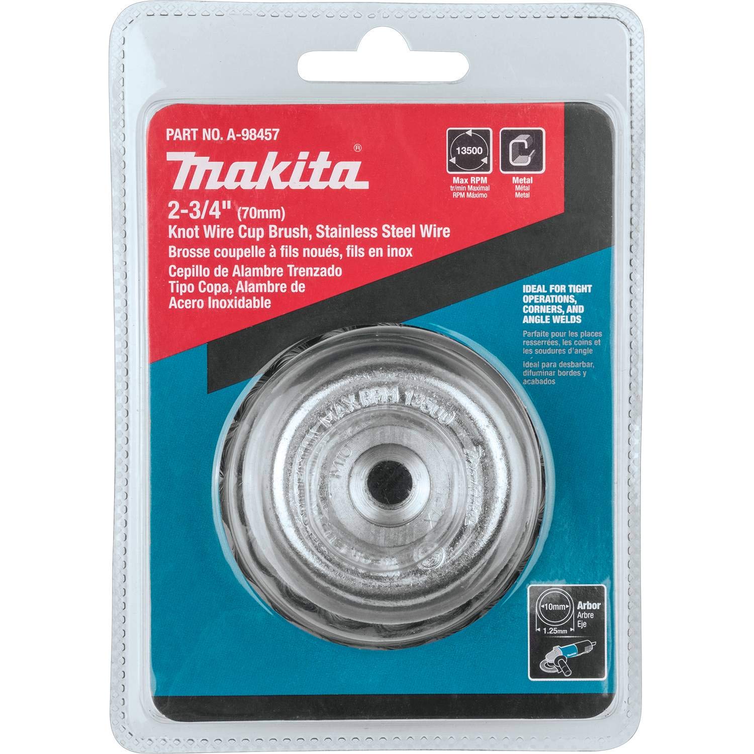 Makita A-98457 - Spazzola a tazza con filo nodo, in acciaio inox, M10 x 1,25