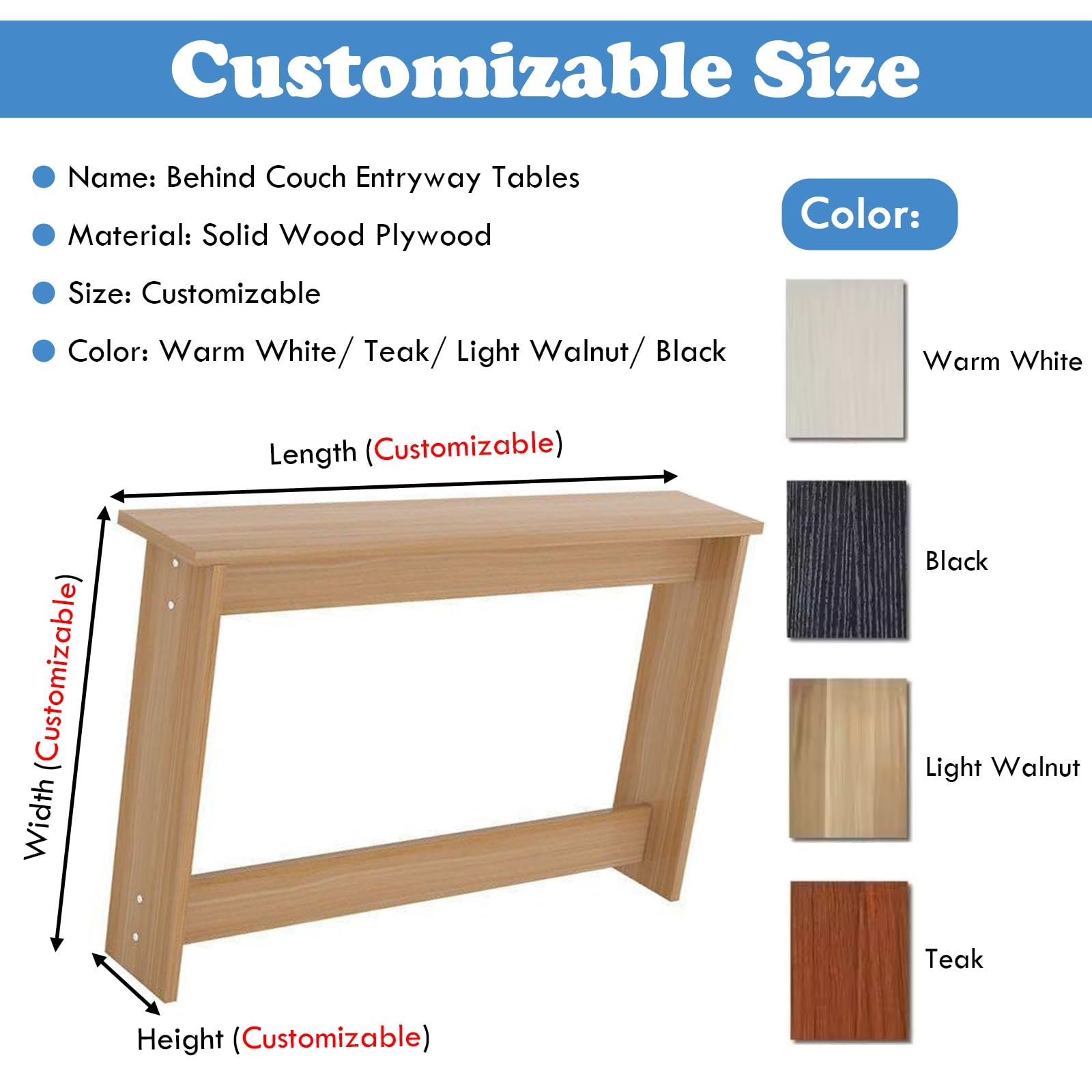 Konfigurowalny stolik z konsolą za kanapą z zestawem zapobiegającym przewróceniu się półka na sofę do salonu kuchni i pralni 130 cm x 20 cm x 65 cm oszczędność miejsca rozwiązanie