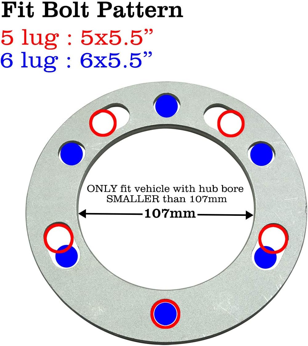 1/4 inch 5x5.5 and 6x5.5 Wheel Spacers Compatible with Chevy Silverado Tahoe Avalanche GMC Yukon Suburban Dodge Ram 1500, Pack of 4 - Image 4