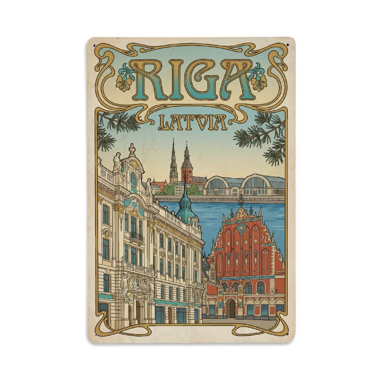 Vintage Travel Latvia Riga Metal Tin Sign