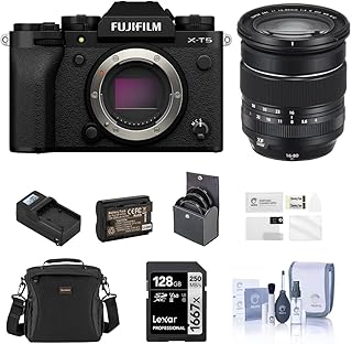Fujifilm X-T5 Mirrorless Camera, Black with XF 16-80mm f/4.0 R OIS WR Lens, 128GB SD Card, Shoulder Bag, Extra Battery, Ch...