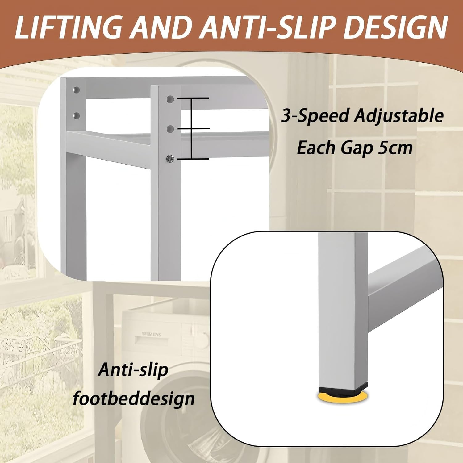Washing Machine and Dryer Cabinet Adjustable Stacking Set Over Washing Machines Storage Rack Over Washing Machine with Non-Slip Feet for Kitchen Balcony