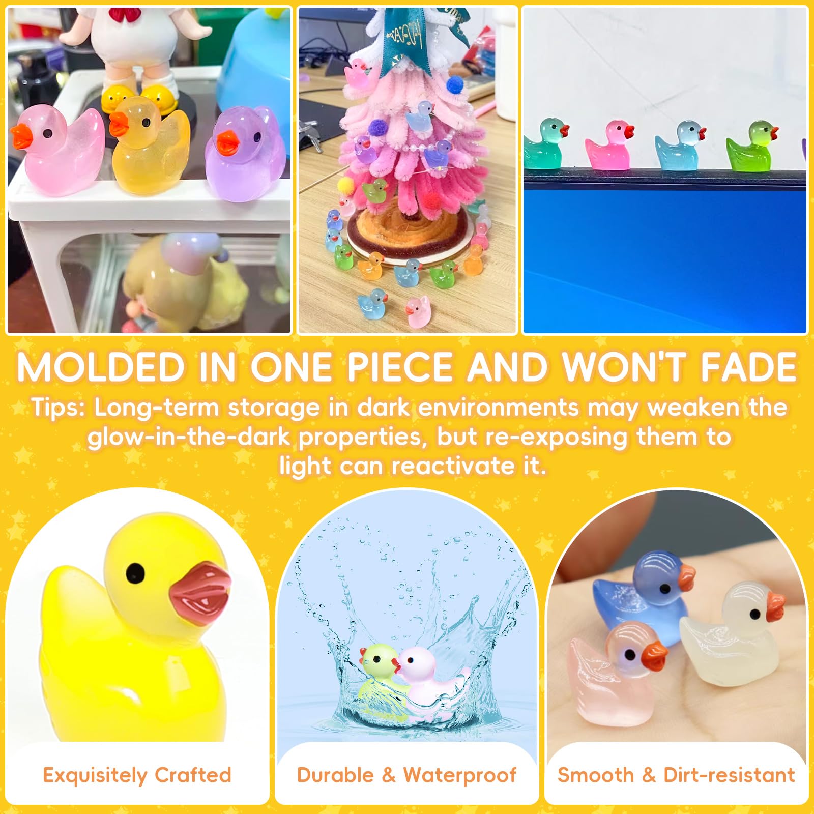 100pcs Mini Resin Ducks, Tiny Colorful Ducks Mini Resin Ducks with Sunglasses Miniature Ducks for DIY Dollhouse Miniature Garden Potted Plant Decoration (10 Colors), Décor - Canada