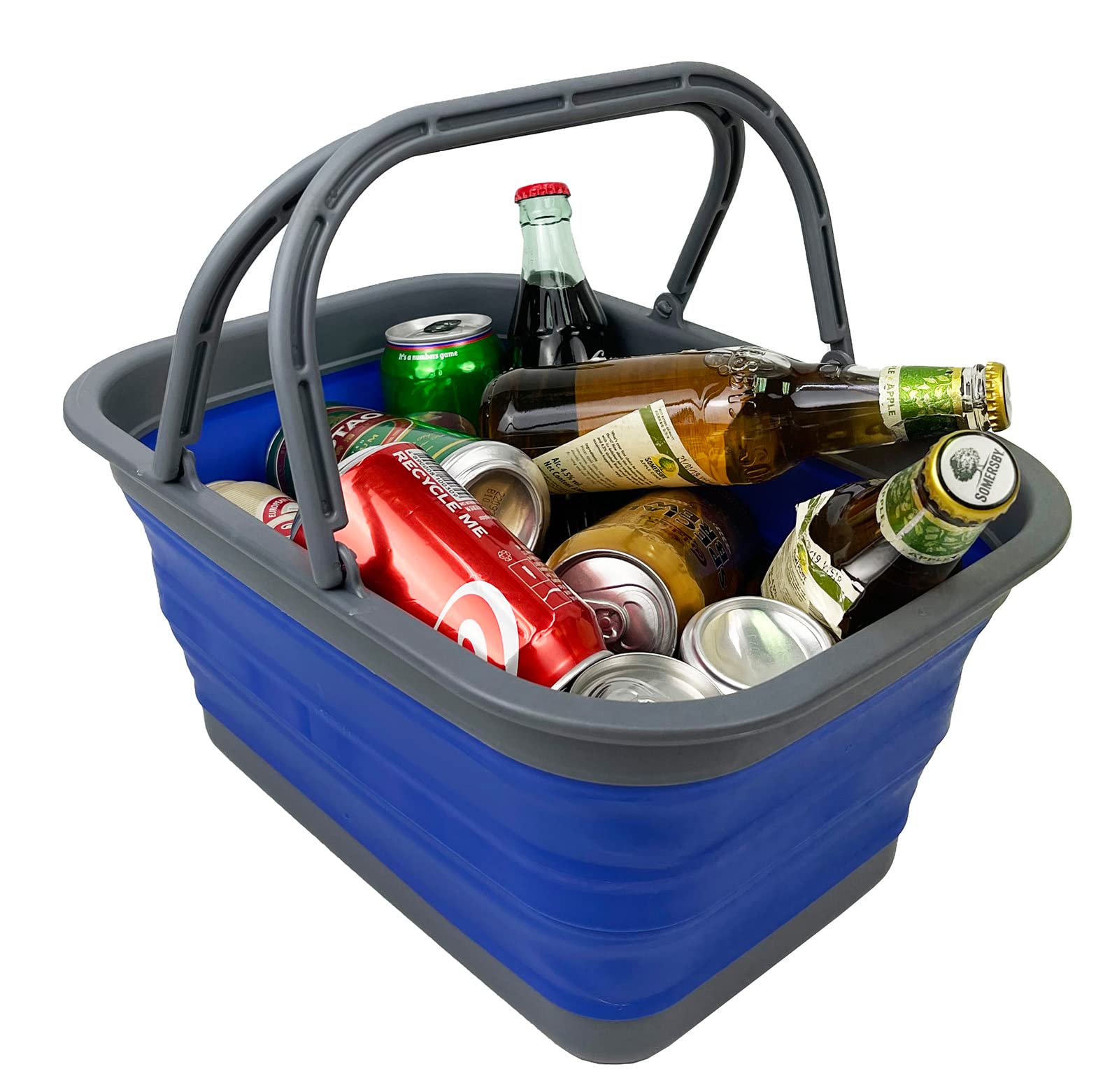 SAMMART SAMMART 12L zusammenklappbare Wanne mit Griff – Tragbarer Outdoor-Picknickkorb/Krater – Faltbare Einkaufstasche – Platzsparender Aufbewahrungsbehälter (Purpurblau + Türkisblau)