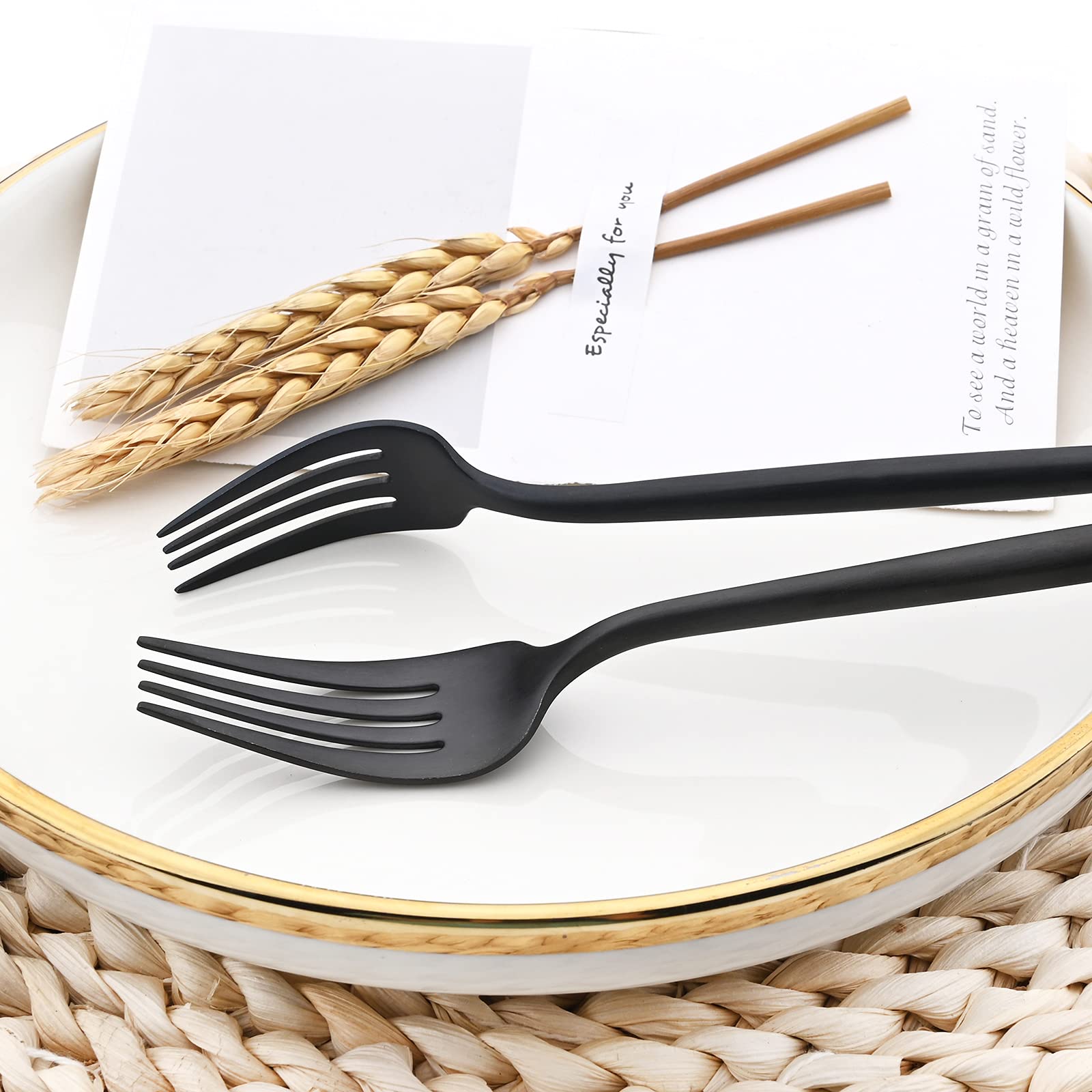 Juego de cubiertos de acero inoxidable 18/10 de 30 piezas, juego de cubiertos pesados mate, ideal para cenar en casa, pareja, restaurante, banquetes, servicio para 6 personas (color negro)
