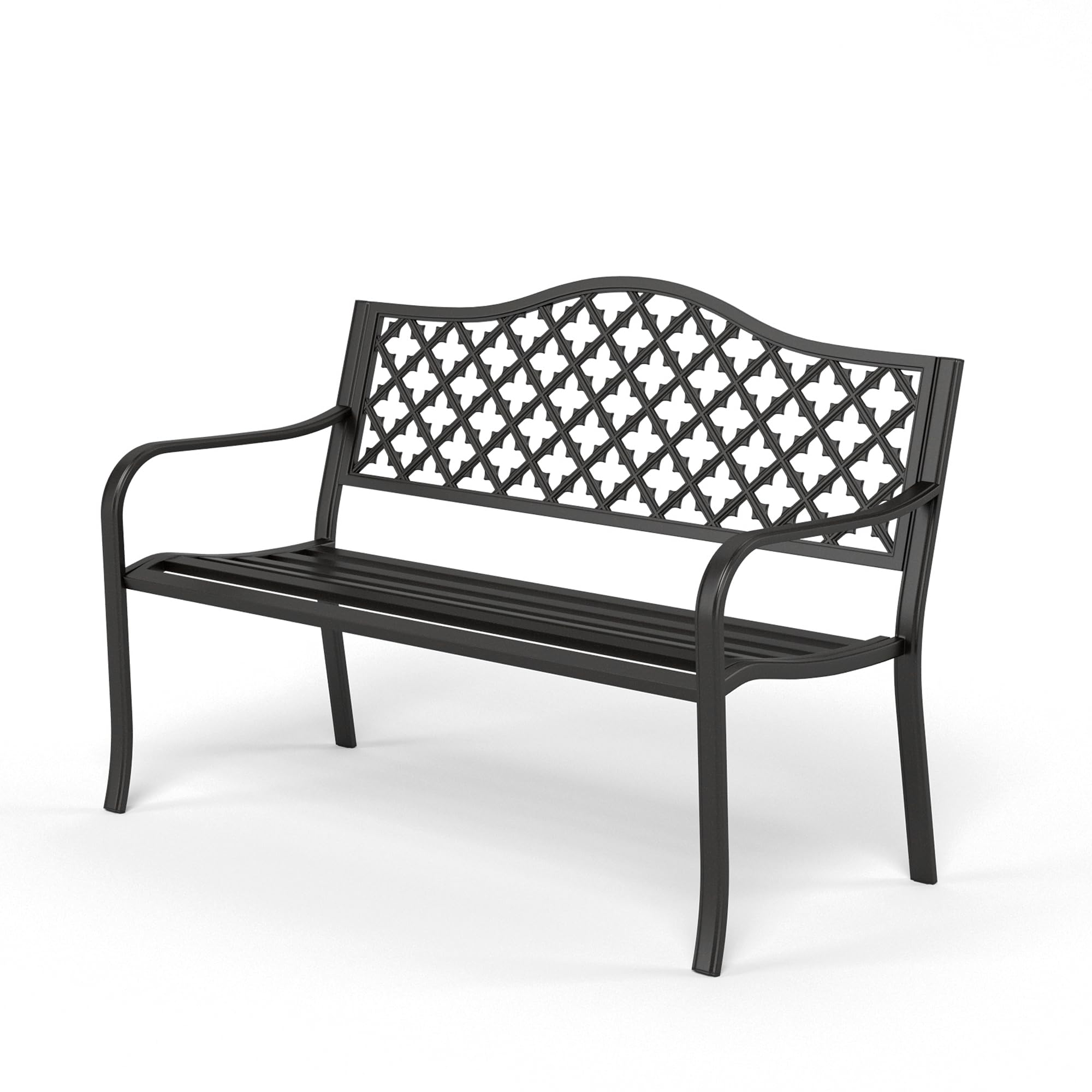 Sophia & William Outdoor Bench, 50 inches Metal Garden Bench, Cast Iron Park Benches for Outside with Floral Backrest and Straight Legs for Porch Yard