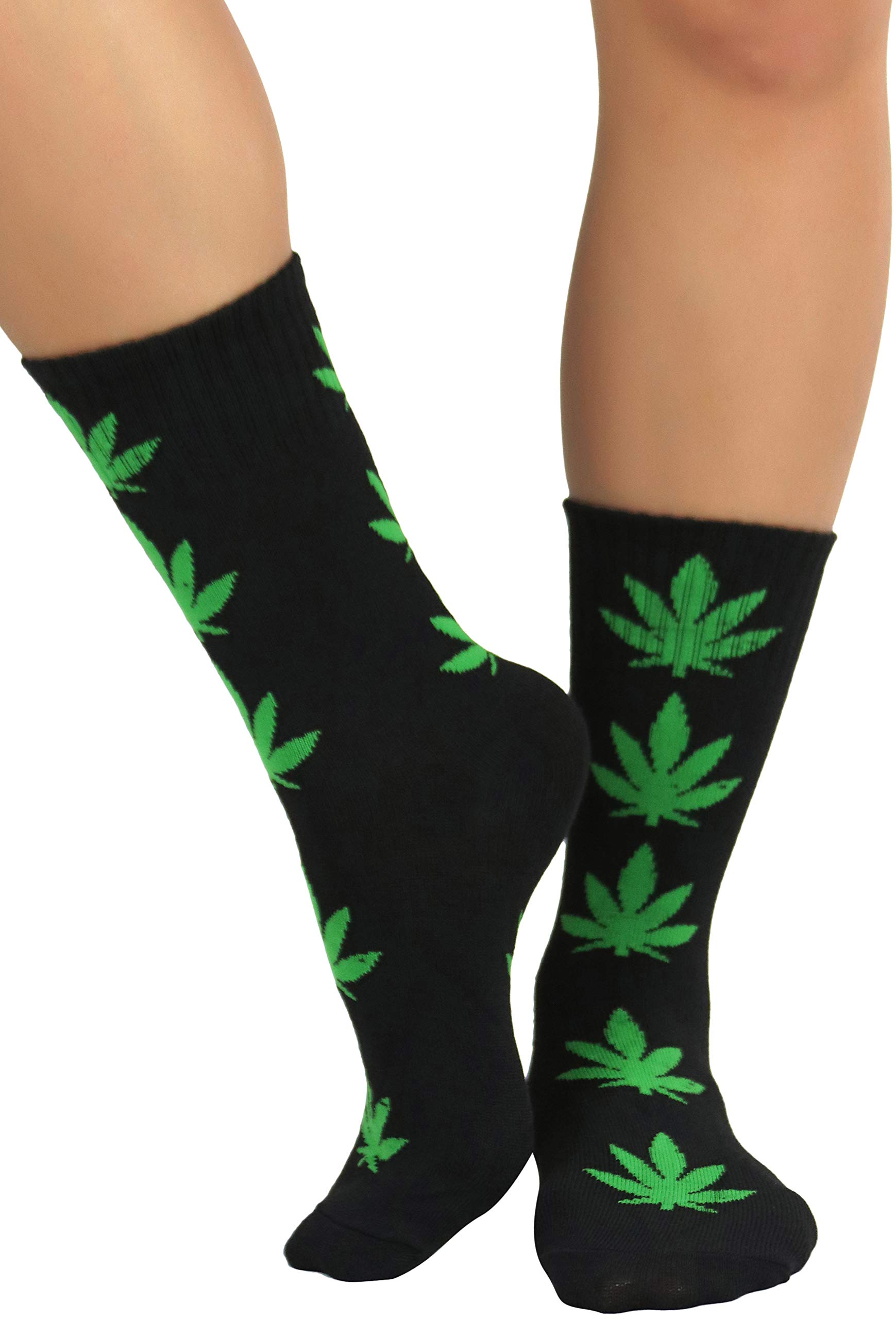ToBeInStyle Women’s Crew Calf Fun Socks Marijuana Weed Leaf Print Novelty Statement Hosiery