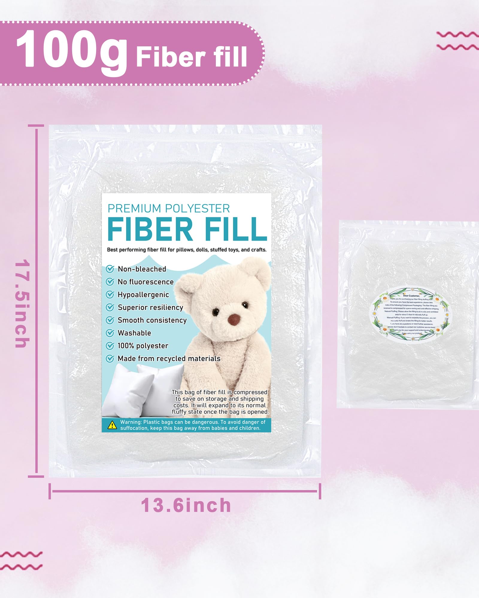 FIVEIZERO 300g /10.5oz Polyester Premium Fiber Fill - Bulk Polyfill for Pillow Stuffing,Crochet and Couch Cushions,Plush Toys,Safe for Kids and Pets,No Fluorescent Agents or Bleach