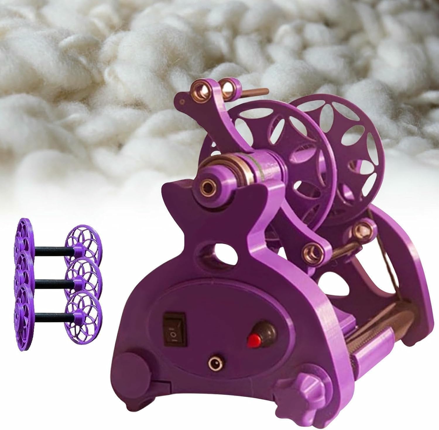 4oz/120g Capacity Spinning Wheel Yarn, Yarn Ball Winder, Electric Spinning Machine with Forward and Reverse, Wool Fibre Twisting, Drum Carder,Purple