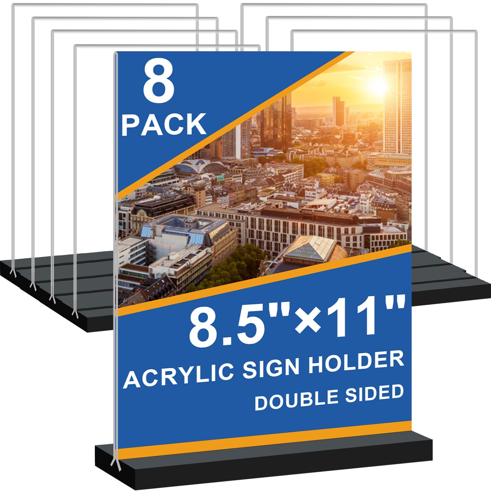 Seencool 8.5x11 Acrylic Sign Holder Vertical Double-Sided Tabletop Sign Holder with Black Base, Plastic Picture Frame Paper Holder, Clear Menu Display