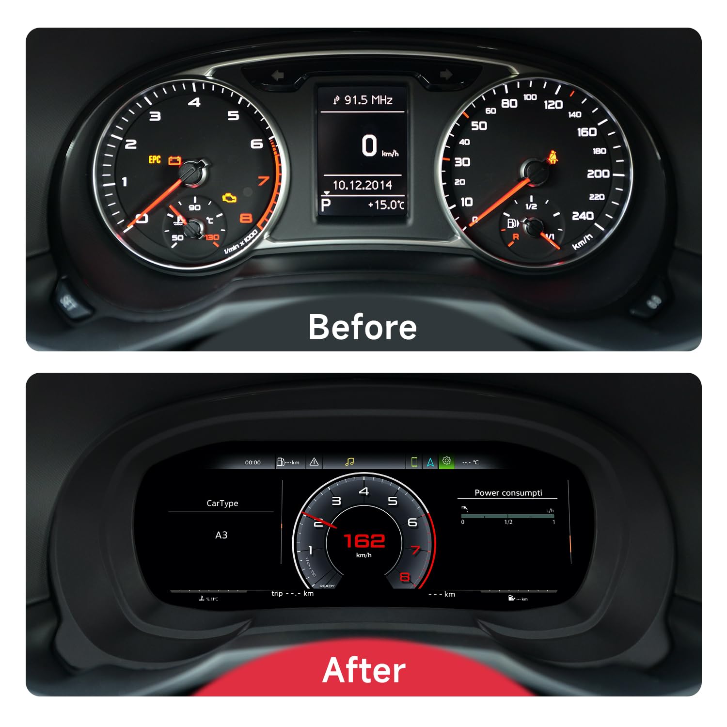 Quadro strumenti digitale completo da 10,25” per Audi A1 PQ 2010-2018. Tachimetro digitale aggiornato, ricambio originale, display multifunzionale per cockpit virtuale.
