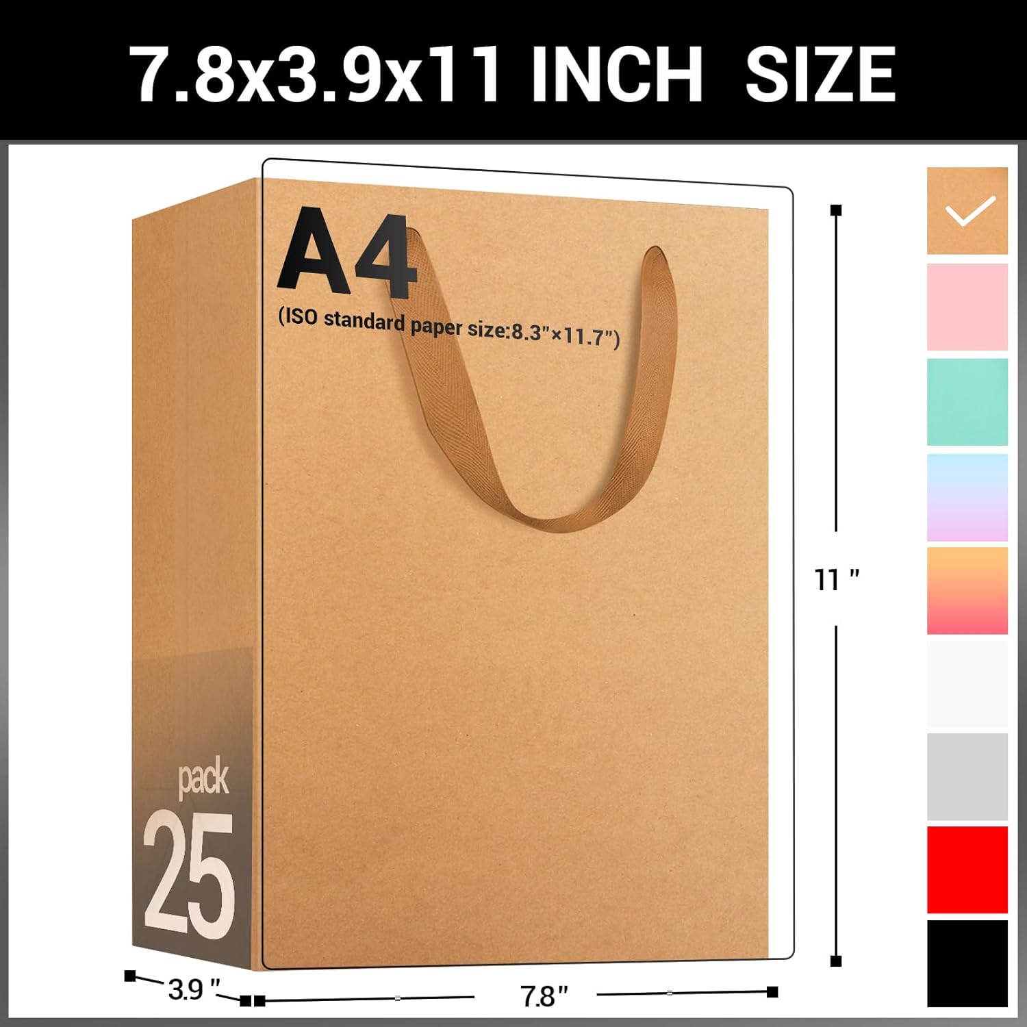 EUSOAR Shopping & Merchandise Bags, Medium Size 25pcs 7.8x3.9x11 inch Brown Kraft Paper Recyclable Gift Bags with Handle Bulk, for Party Favor Craft Retail Business Grocery Boutique Birthday Wedding - Image 2