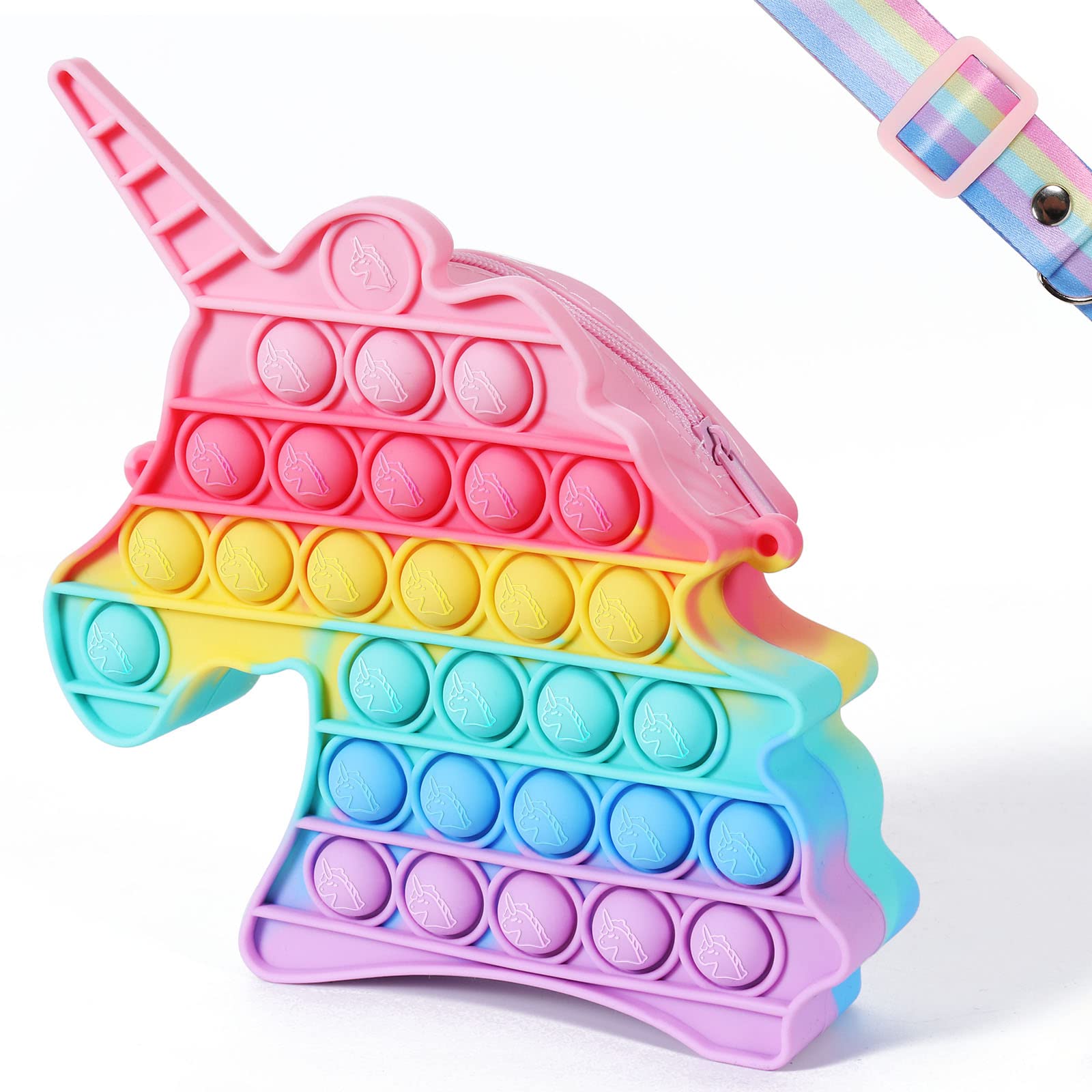 Yiran Unicorn Push Pop it Fidget Toy Pendant Bag, Poppet Fidget Toy Shoulder Bag Fidget Purse Push Bubble Fidget Toy Handbags| Anti Stress Silicone Squishy Toys Gift for Girls Kids