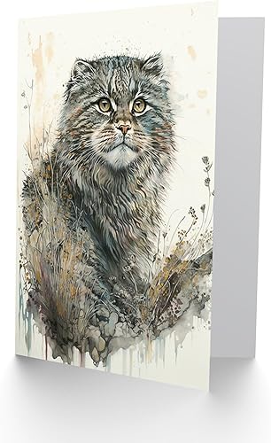 Miniatura 8 de Artery8 Gato siamés con flores azules acuarela y tinta ilustración moderna arte cumpleaños sellada tarjeta de felicitación más sobre en blanco en el