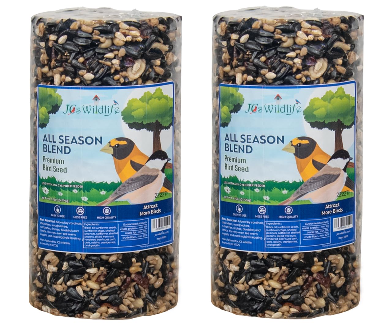 JCs Wildlife All Season Blend Premium Bird Seed Small Cylinder, 1.75 lb (2 Cylinder)