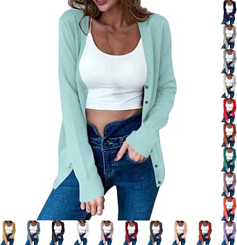 YOLAI Cardigan Sweaters for Women Lightweight Fall Open Front Cardigans with Pockets Solid Long Sleeve Casual Fall Tops