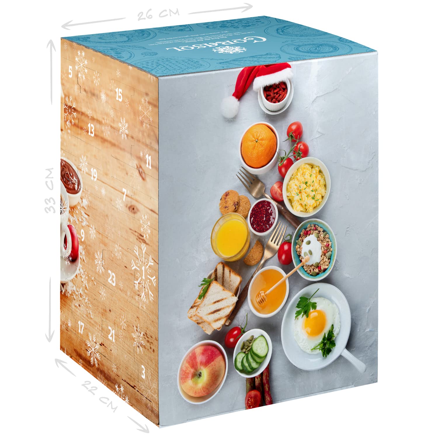 Corasol Premium Frühstücks-Mix Adventskalender 24 kulinarische Highlights von süß bis herzhaft (518 g)