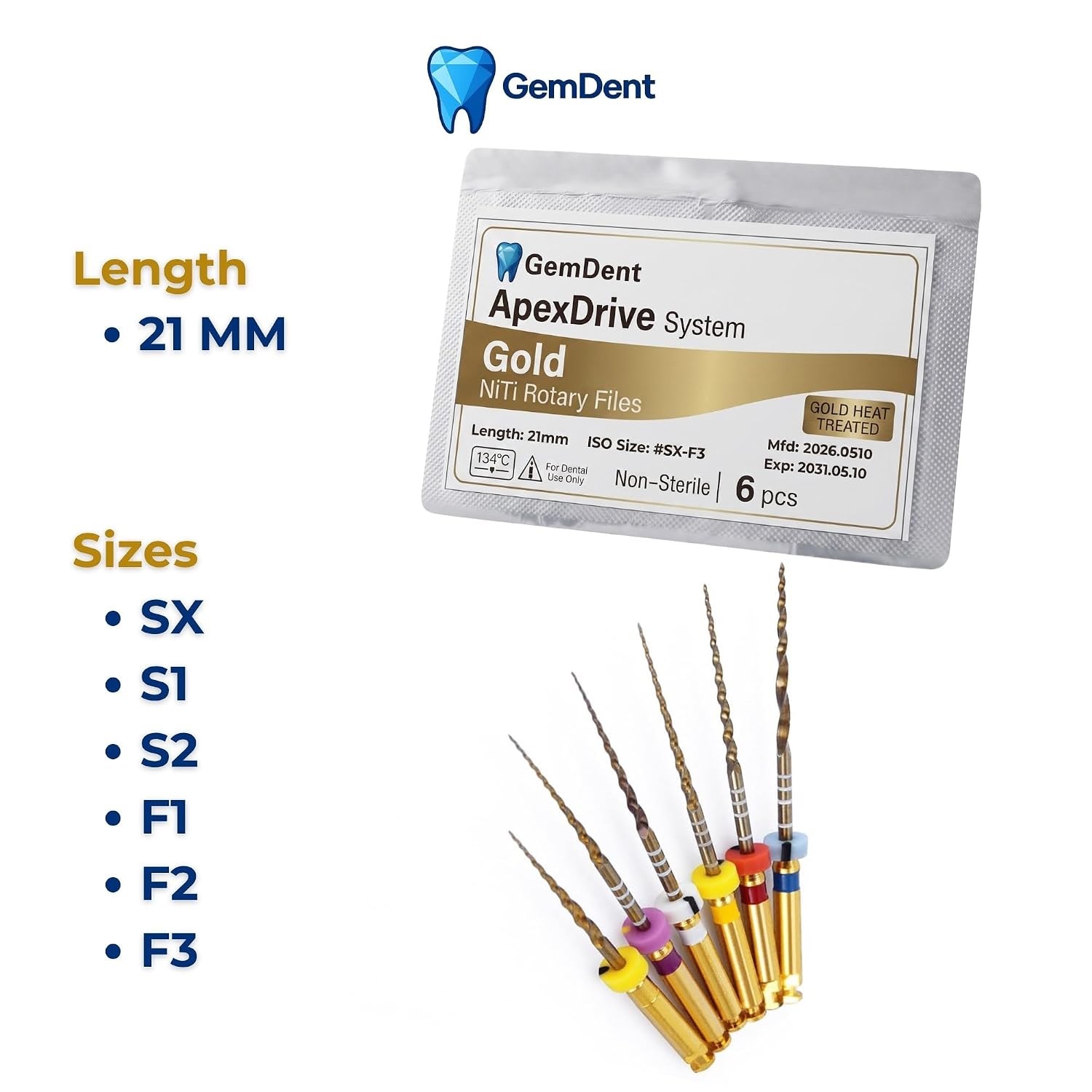 Assrorted PT Style Gold Heat Activated NiTi Endo Rotary Files Endodontic Dental