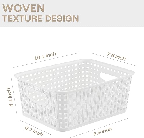 Miniatura 2 de Cestas de almacenamiento de plástico blanco, paquete de 12 cestas apilables para despensa, organizadores domésticos para baños, cocinas, estantes,