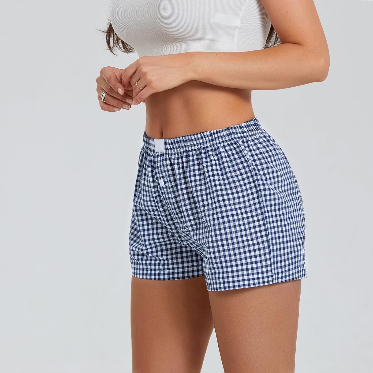 Boxer Shorts Y2k Women Plaid Gingham Low Elastic Waist Pajamas Lounge Sleep Pj Checkered Micro Short Pants Bottoms - Image 5