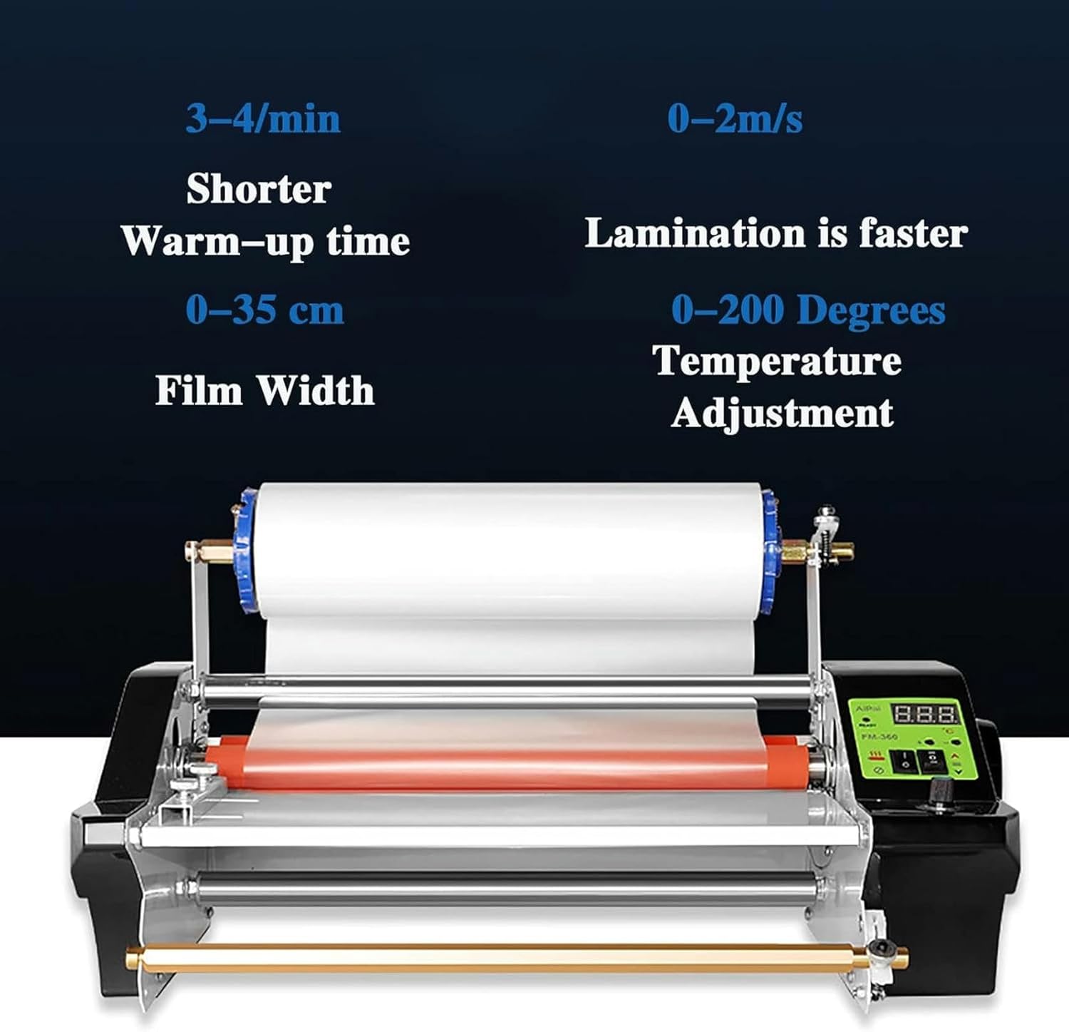 Hot Cold Roll Laminator, Digital Display Single Sided Thermal Laminating Machine, 0-6mm Film Thickness, 0-35 Cm Film Width, 0-200° Temperature Adjustment, for Office, School~/