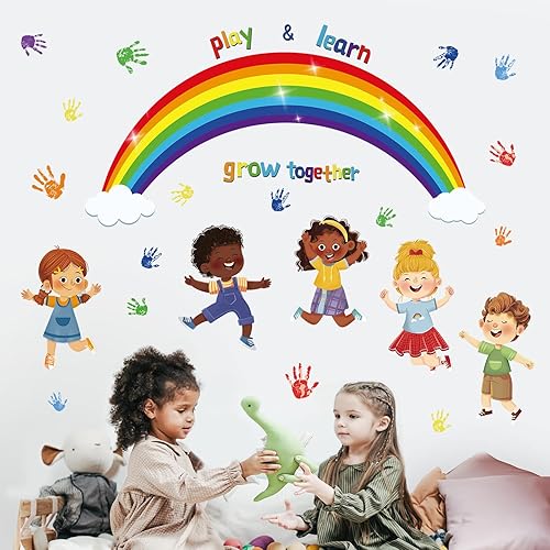 Miniatura 3 de wondever Calcomanías de pared de arco iris de esquina de lectura, citas inspiradoras para niños, calcomanías de arte de pared para escuela, aula,