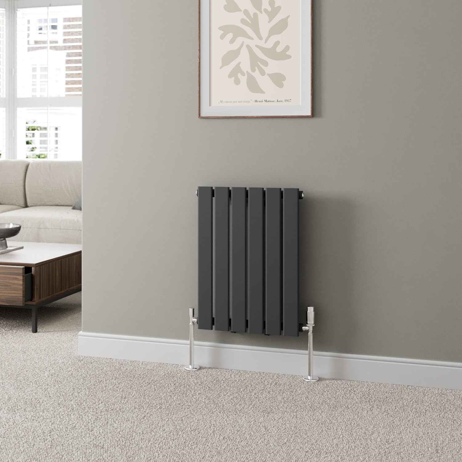 DuraTherm® 600 x 456mm Anthracite Horizontal Designer Radiator Single Column Flat Panel Modern Central Heating Panels Bathroom Radiators