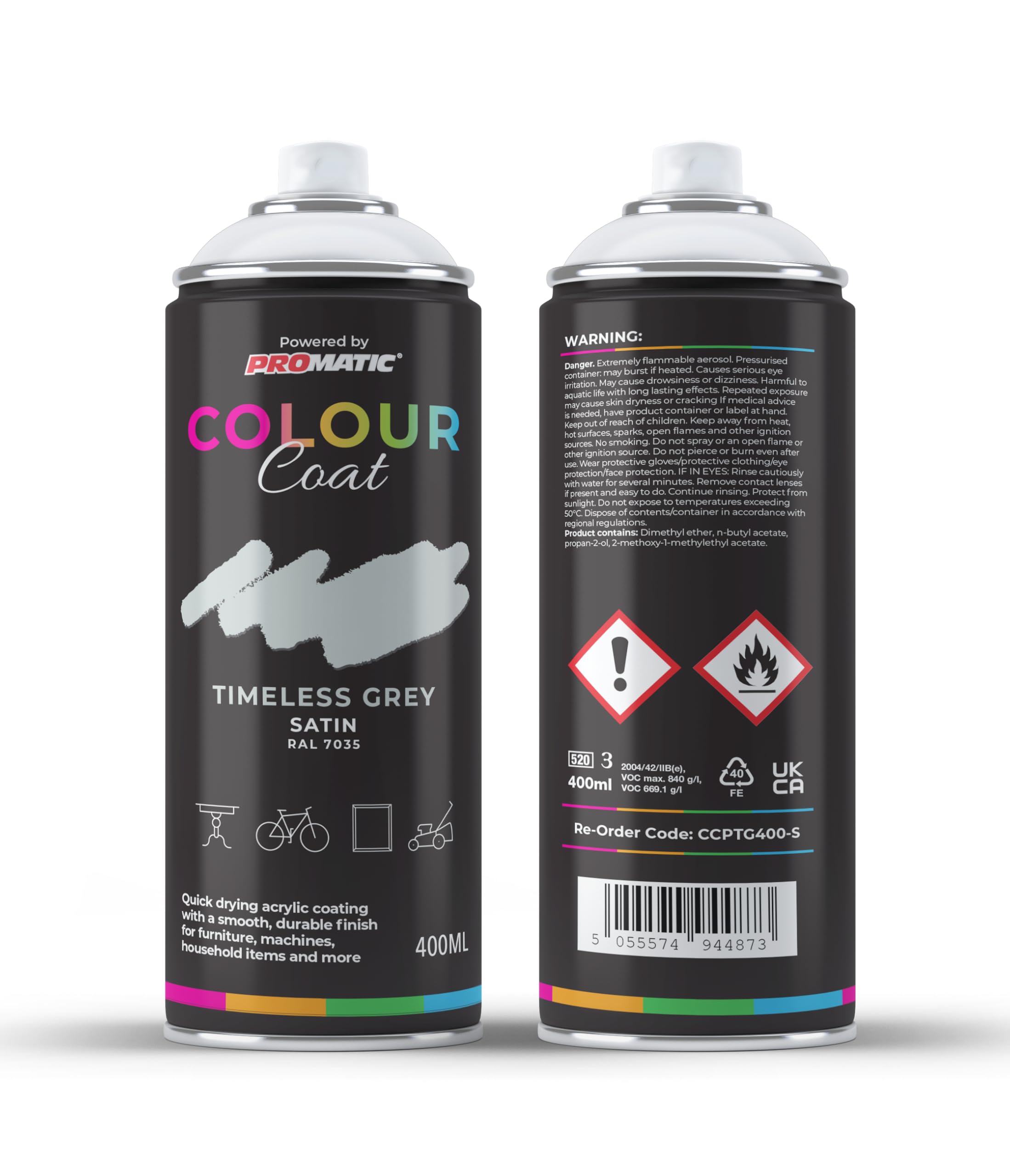Colour Coat Pebble Stone Grey Satin Pro-Matic Timeless Light Grey Satin Ral 7035 Aerosol Spray Paint 400Ml (1)