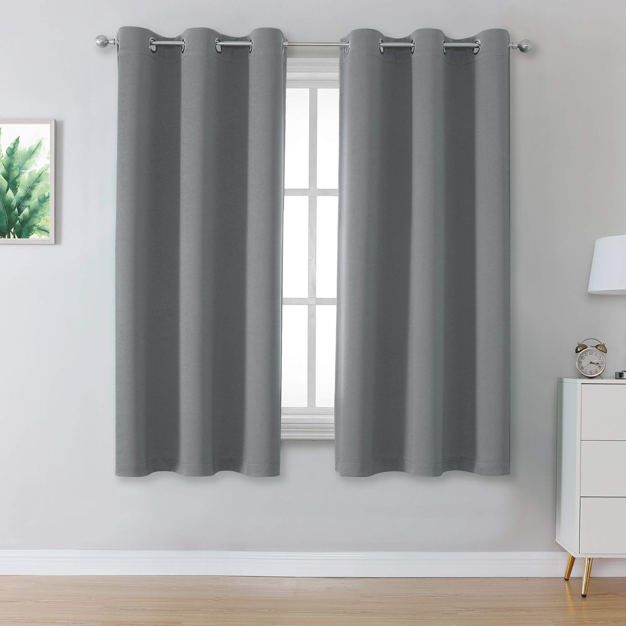 DUALIFE Grey Curtains for Bedroom 54 Inch Length Grey Blackout Curtain Panels for Living Room Grommet Small Window Treatment Thermal Insulated Room
