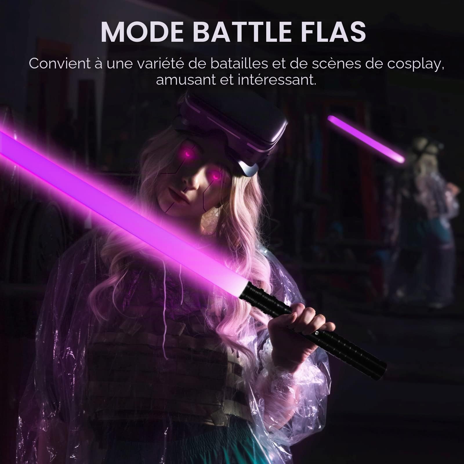 Sabre laser avec effet sonore RGB 7 couleurs Épée lumineuse FX interchangeable 63 cm de long Rechargeable Épée lumineuse portable Épée jouet avec poignée en métal pour enfants, adultes, déguisement