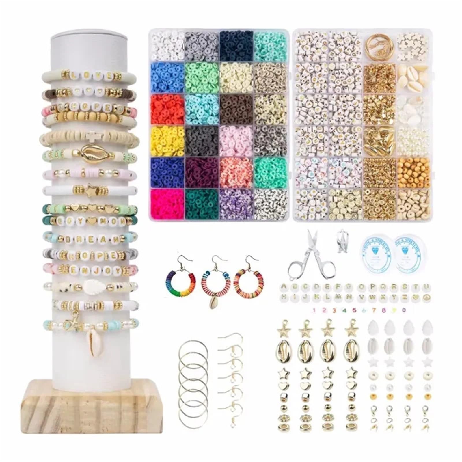 Kit De Perles De Bricolage DIY Kit de fabrication bracelets en argile couleur arc-en-ciel, 2 boîtes 24 perles, accessoires for la bijoux, fournitures faites à main, bricolage(Color3-7200pcs)