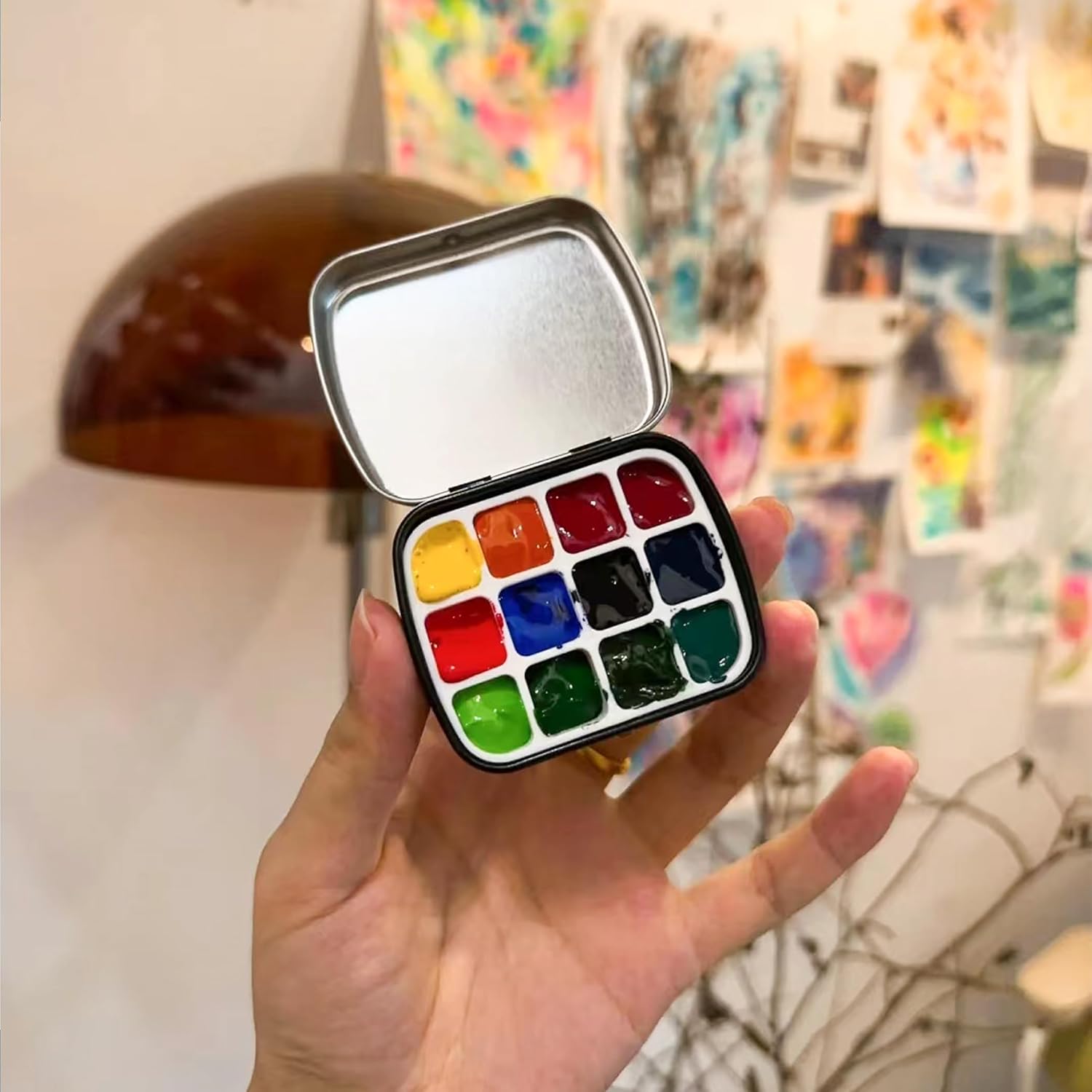 2 Pcs Mini Empty Watercolor Tin Box 12 Wells Portable Paint Palette Metal Paint Storage,Travel Watercolor Palette with Lid,Ideal for Artists on The Go(Black)