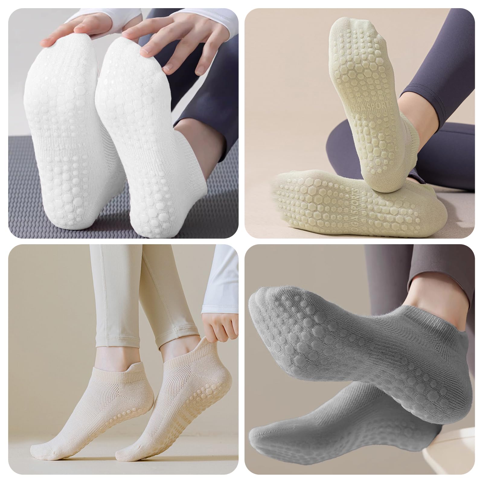 5 pares de calcetines de yoga antideslizantes para mujer, de algodón, para pilates, yoga, ballet, baile, gimnasio, con puntos de agarre de silicona