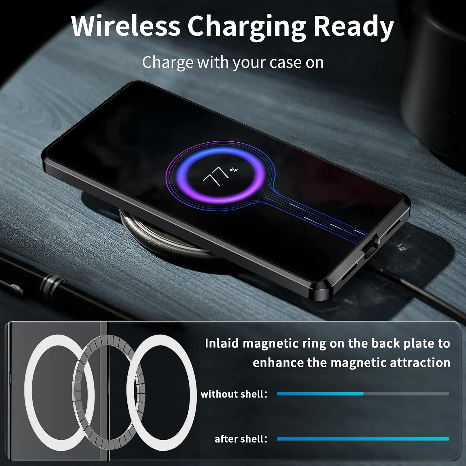 QUIETIP Magnetic Case Compatible with Samsung Galaxy S23 Ultra,Metal Frame [Compatible with MagSafe] Slim Protective Translucent Matte Phone Shockproof Cover,Black