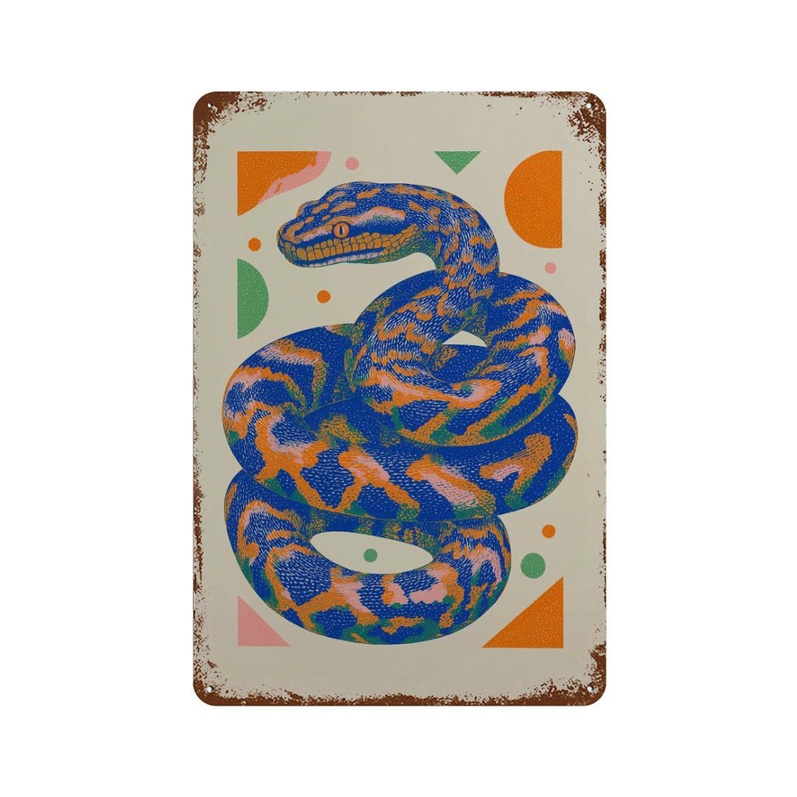 xiaoxiaoshen Snake Modern Animal Bold Abstract Work Colorful Reptile Design Contemporary Livi Wall Decor Art Metal Tin Poster Modern Home Decor Art Home Bar Shop Decorations Vintage Sign 30x20cm